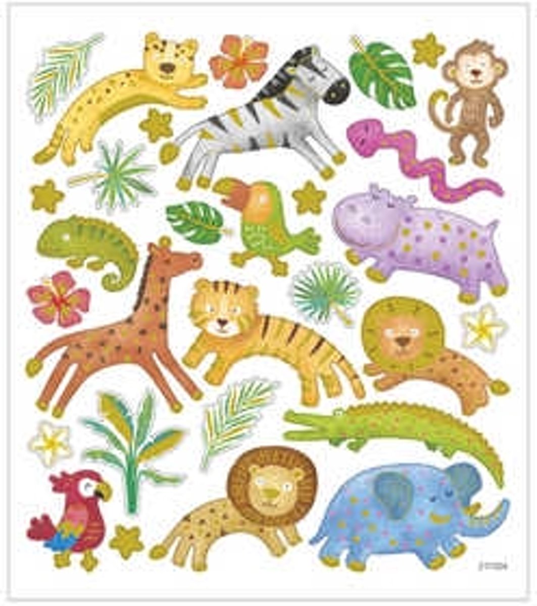 Stickers, vel 15x16,5 cm,  30 stuk, safaridieren, 1vel [HOB-29077]